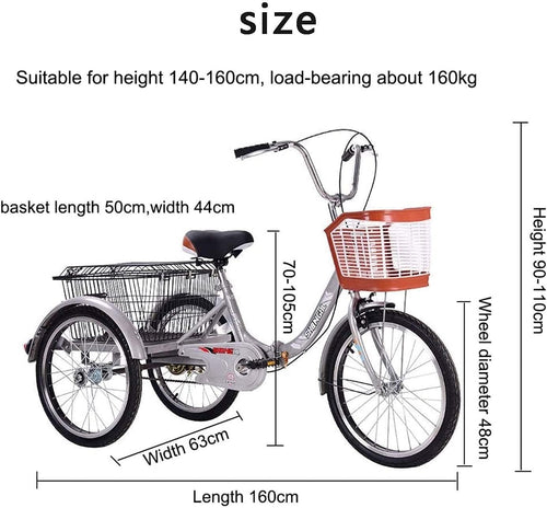20 Inch Single Speed Adult Tricycle with Large Basket J186