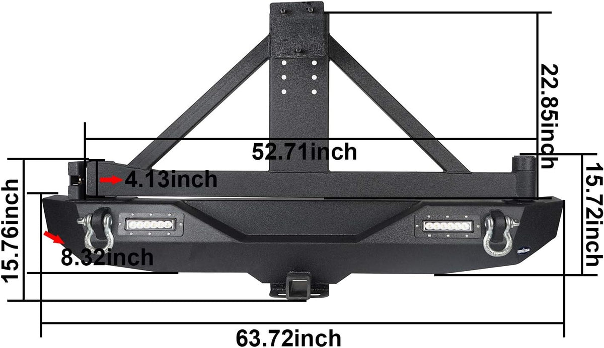 Front Bumper + Rear Bumper with Spare Tire Carrier & Winch Plate R414