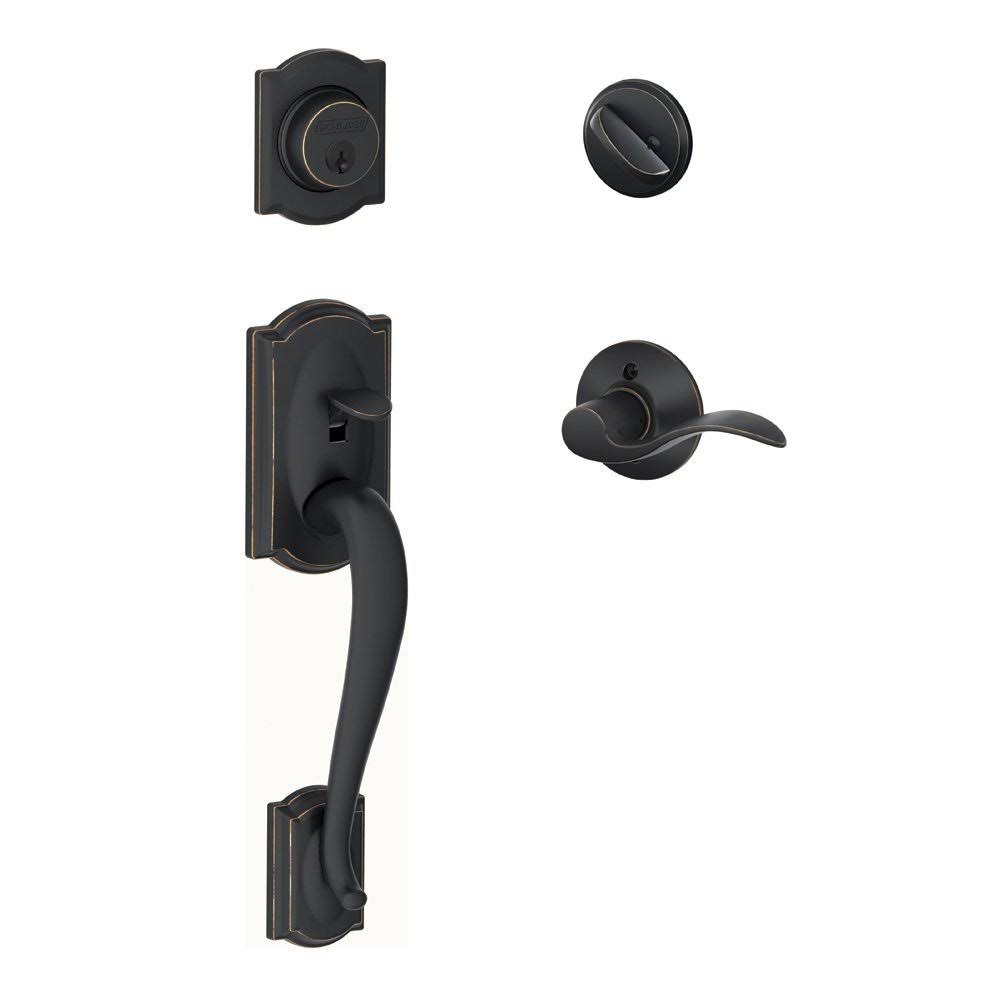 Single Cylinder Handleset with Accent Lever Aged Bronze R934