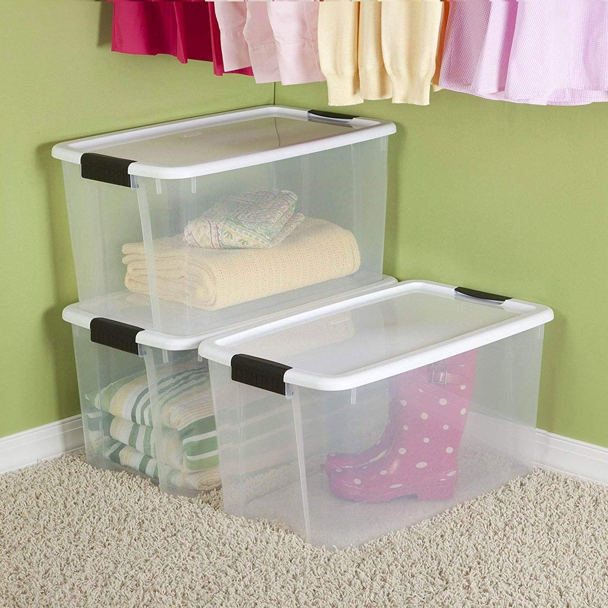 70 Quart Ultra Latch Storage Box with White Lid & Clear Base (12 Pack) D7736