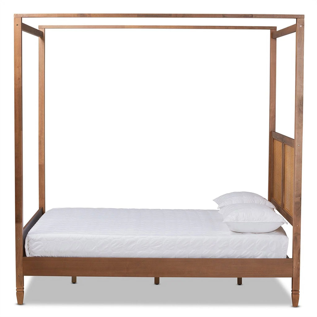 Brown Finished Wood Queen Size Canopy Bed U794201