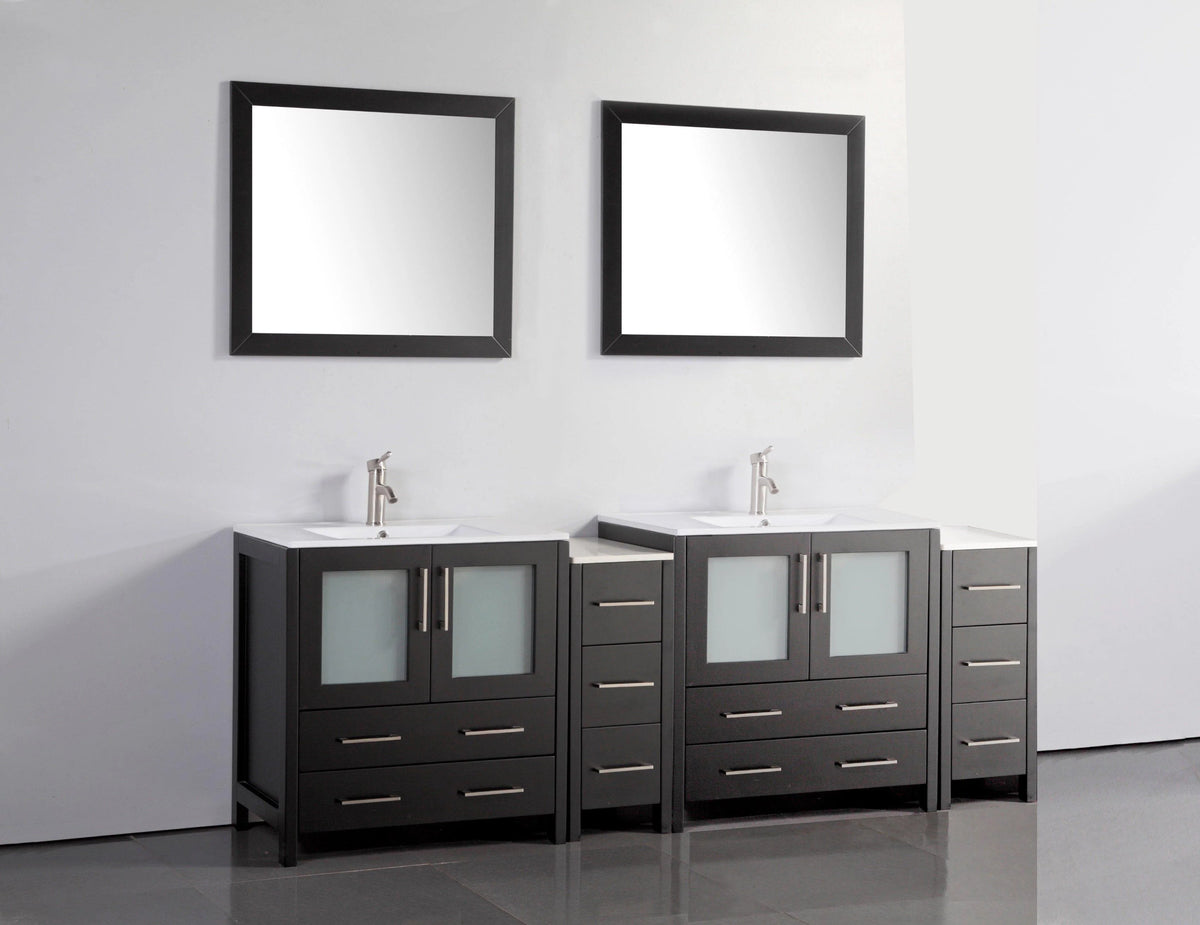 84 in. Double Sink Vanity Cabinet with Ceramic Sink & Mirror Z69105