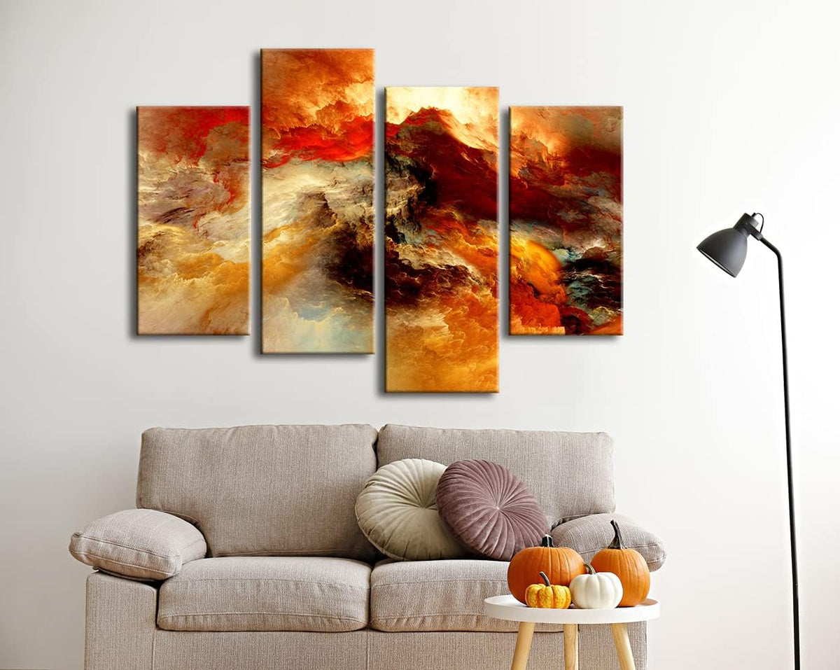 4 Piece Orange Abstract Stretched Framed Canvas Wall Art F164995
