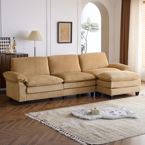 White Corduroy Modular Sectional Sofa with Ottoman S3650