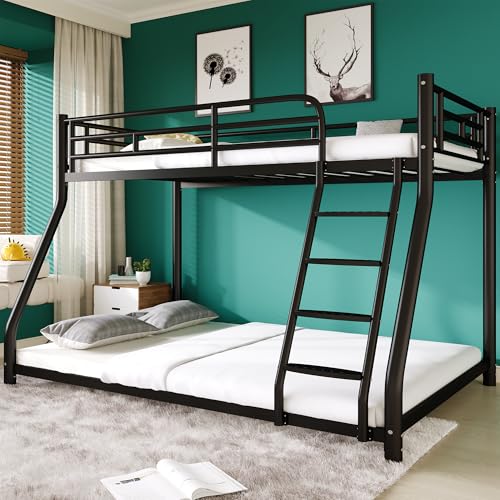 Twin Over Twin Heavy Duty Metal Bunk Bed with Ladder and Guardrail L73033