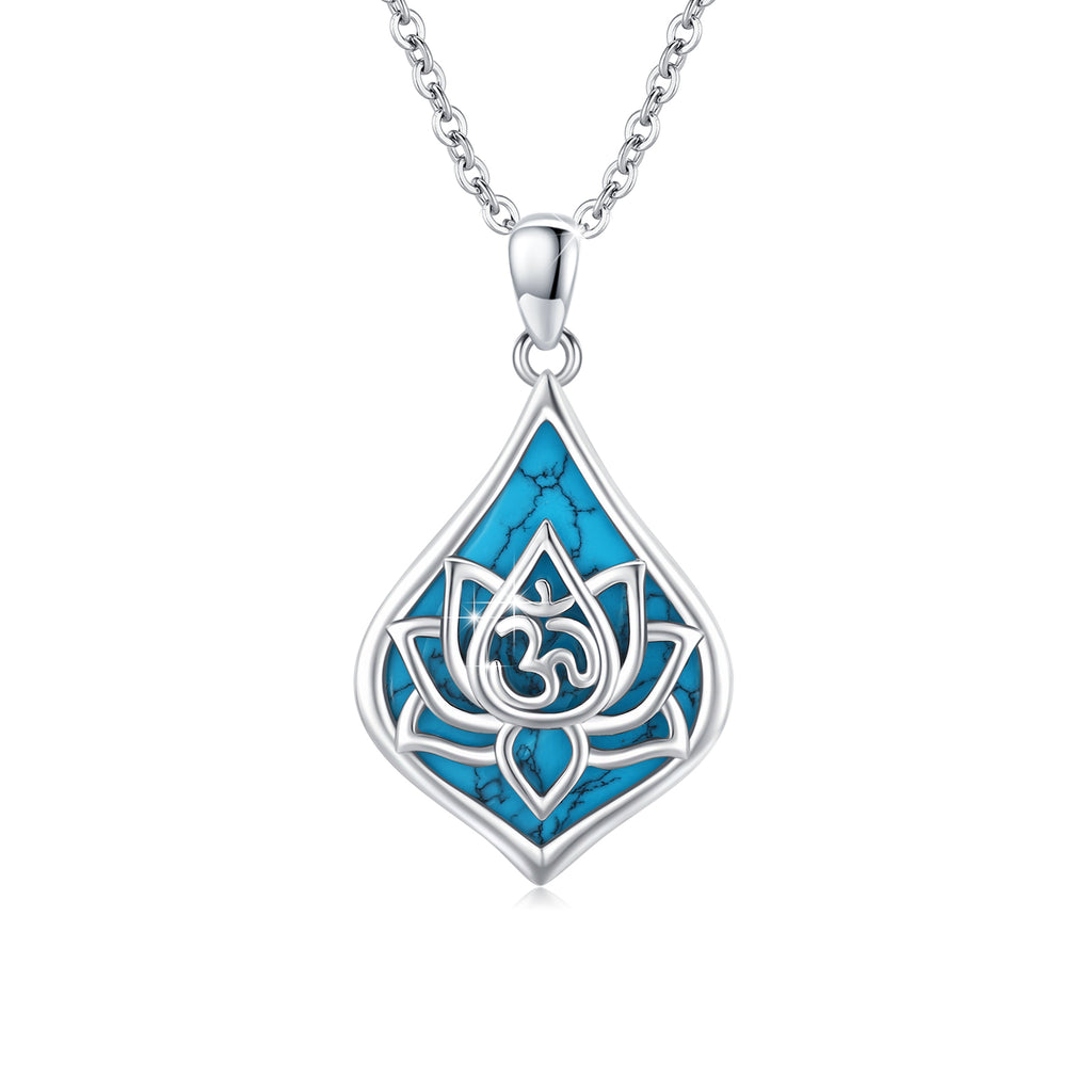 Lotus Pendant Necklace 925 Sterling Silver Turquoise Jewelry 18K White Gold Plated V629874