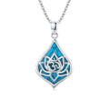Lotus Pendant Necklace 925 Sterling Silver Turquoise Jewelry 18K White Gold Plated V629874