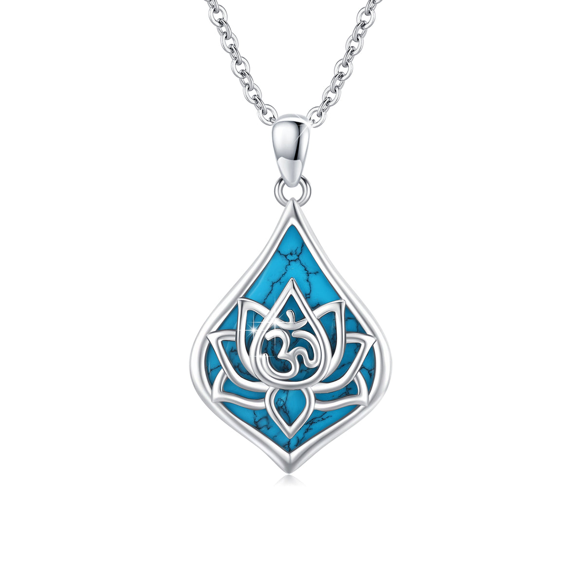 Lotus Pendant Necklace 925 Sterling Silver Turquoise Jewelry 18K White Gold Plated V629874