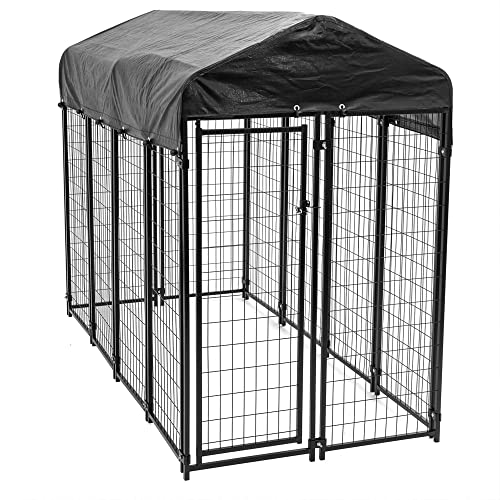 Black Powder Coat Steel Frame Outdoor Dog Kennel with Waterproof Canopy Roof and Gate Door D471