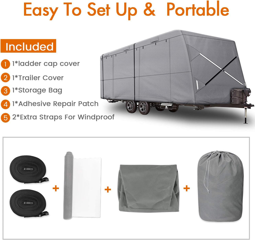 Windproof 35' - 38' RV Cover Travel Trailer Cover, 5 Layers Anti-UV Top, Rip-Stop with 2PCS Extra Straps I393