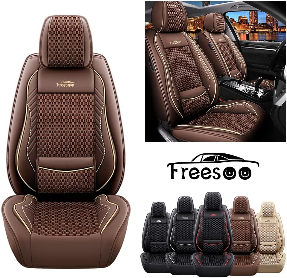 Coffee Leather Car Seat Covers Full Set 5 Seats J300