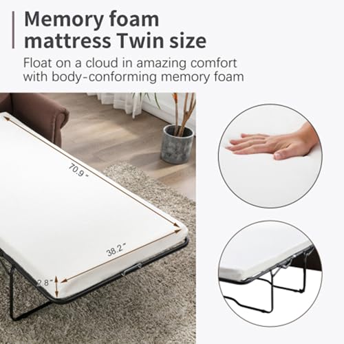 Gray Convertible Sleeper Sofa with Twin Size Memory Mattress F2758