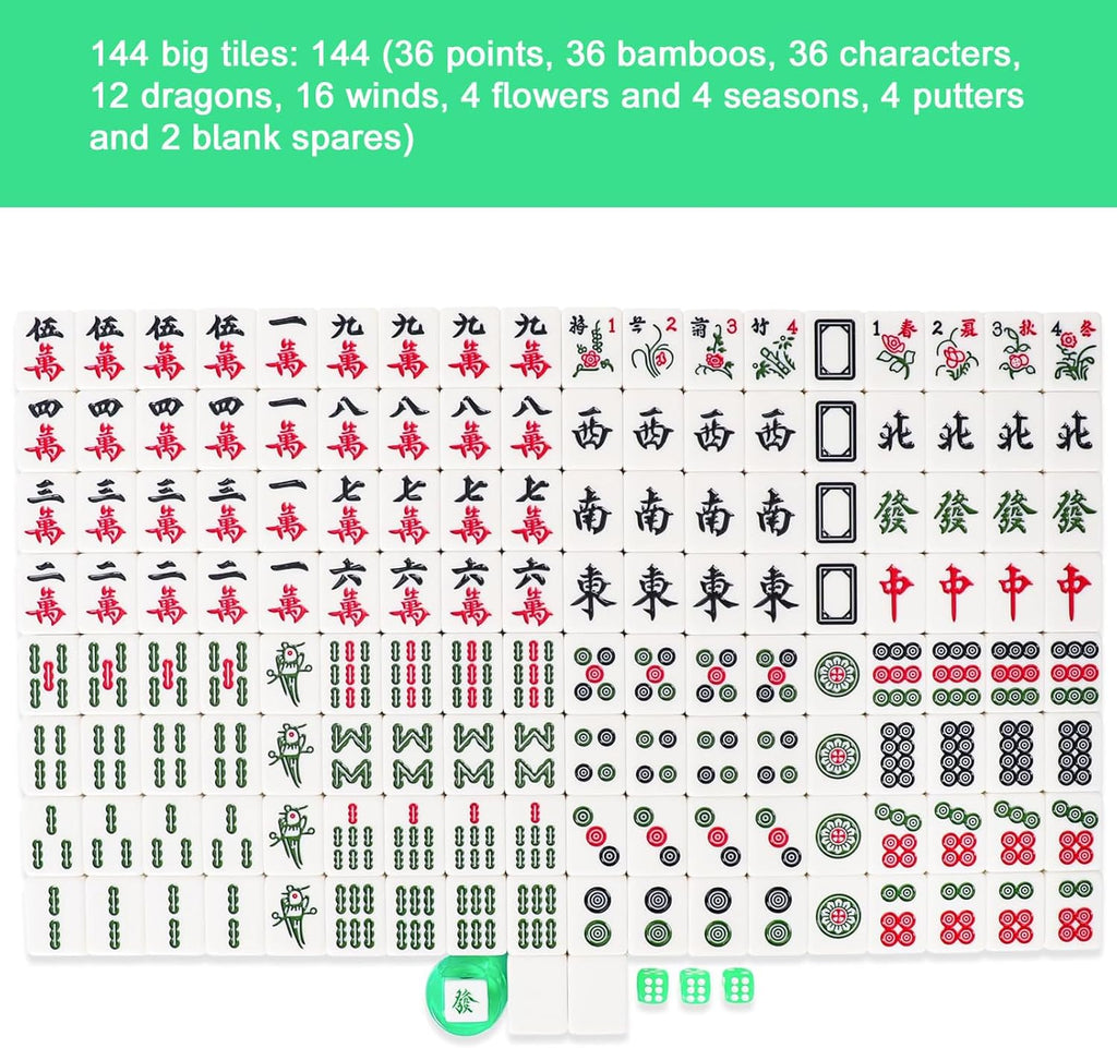 1.65'' Large Size 146 Green Tiles Mahjong Set with Blue Carrying Bag Q4271