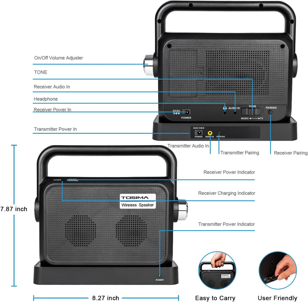 Portable Wireless TV Speakers with Headset Jack R4502