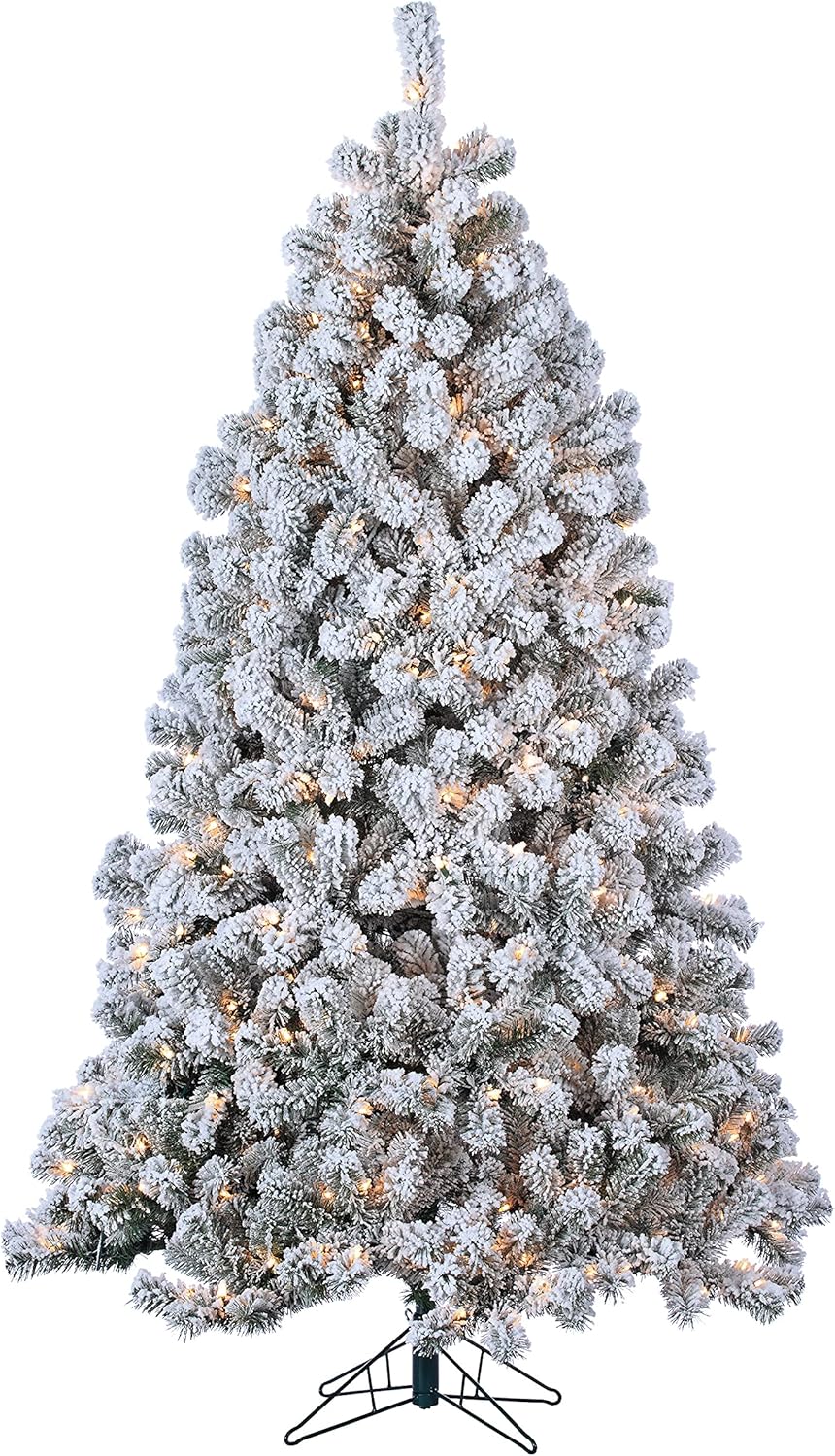 7 ft Pre Lit Clear Flocked Pine Q974
