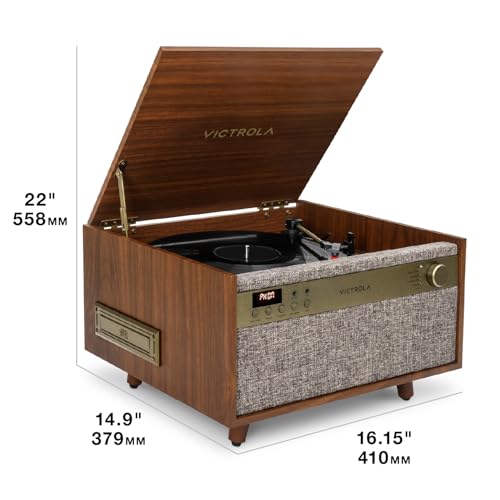 6-in-1 Turntable with CD & Cassette Player, Bluetooth, Walnut E16548