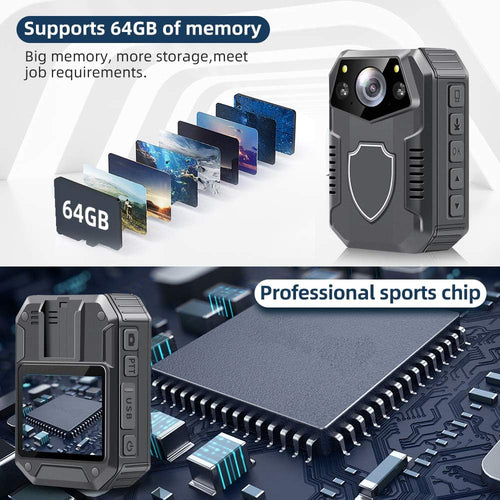 2160P Body Camera with 64GB Memory, 2 Inch Display, Night Vision, 3000 mAh Battery L375060