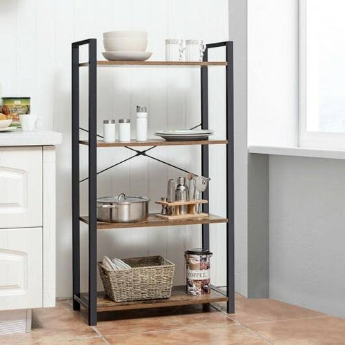 4-Tier Rustic Brown Bookshelf Storage Rack T2426