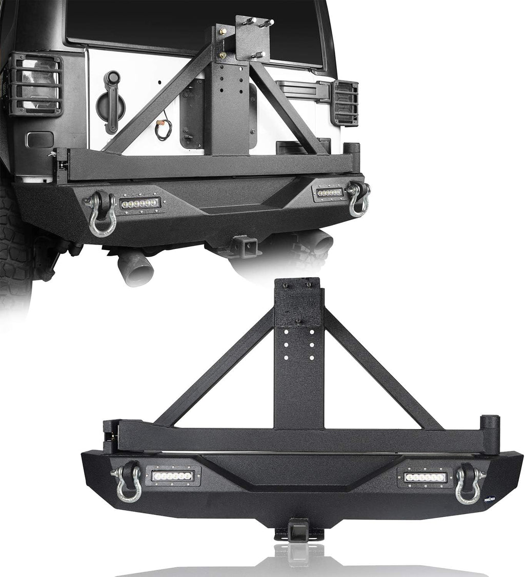 Front Bumper + Rear Bumper with Spare Tire Carrier & Winch Plate R414