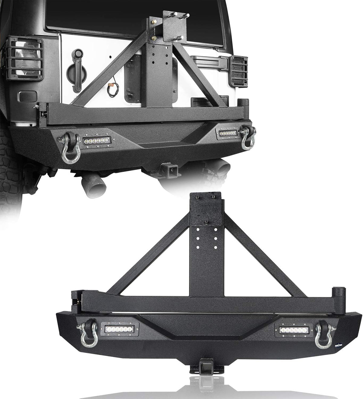 Front Bumper + Rear Bumper with Spare Tire Carrier & Winch Plate R414