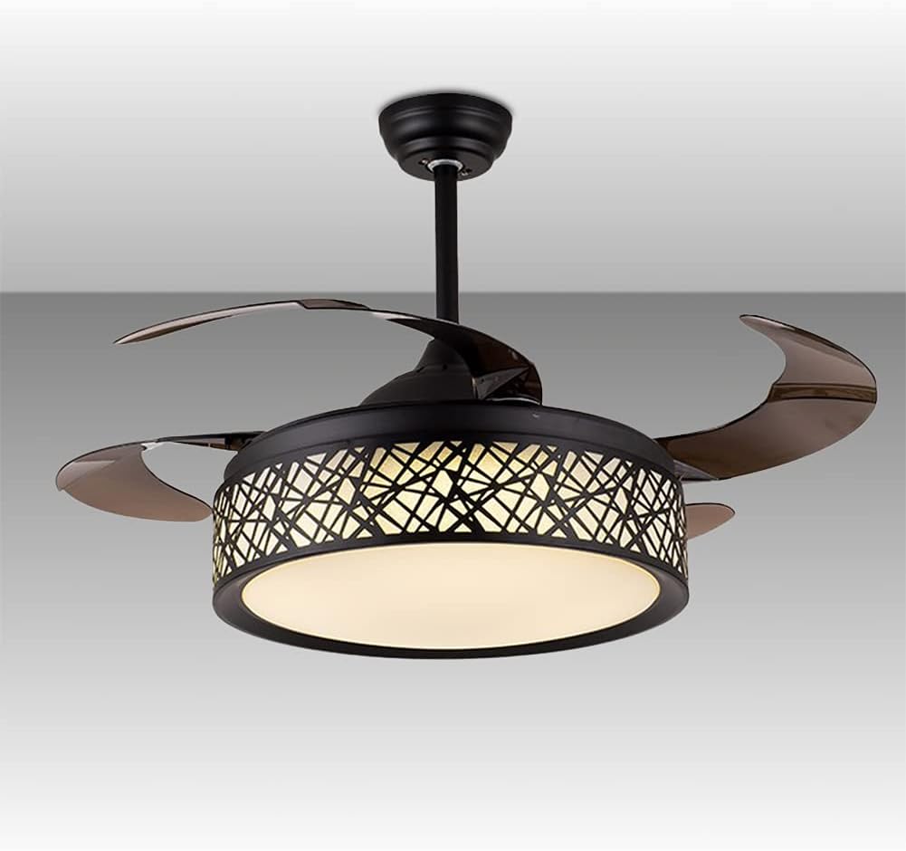 42 Retractable Ceiling Fan with LED Lights Black Matte S78461