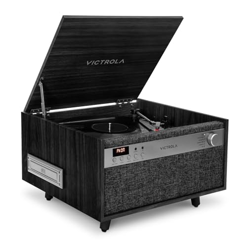 6-in-1 Turntable with CD & Cassette Player, Bluetooth, Walnut E16548