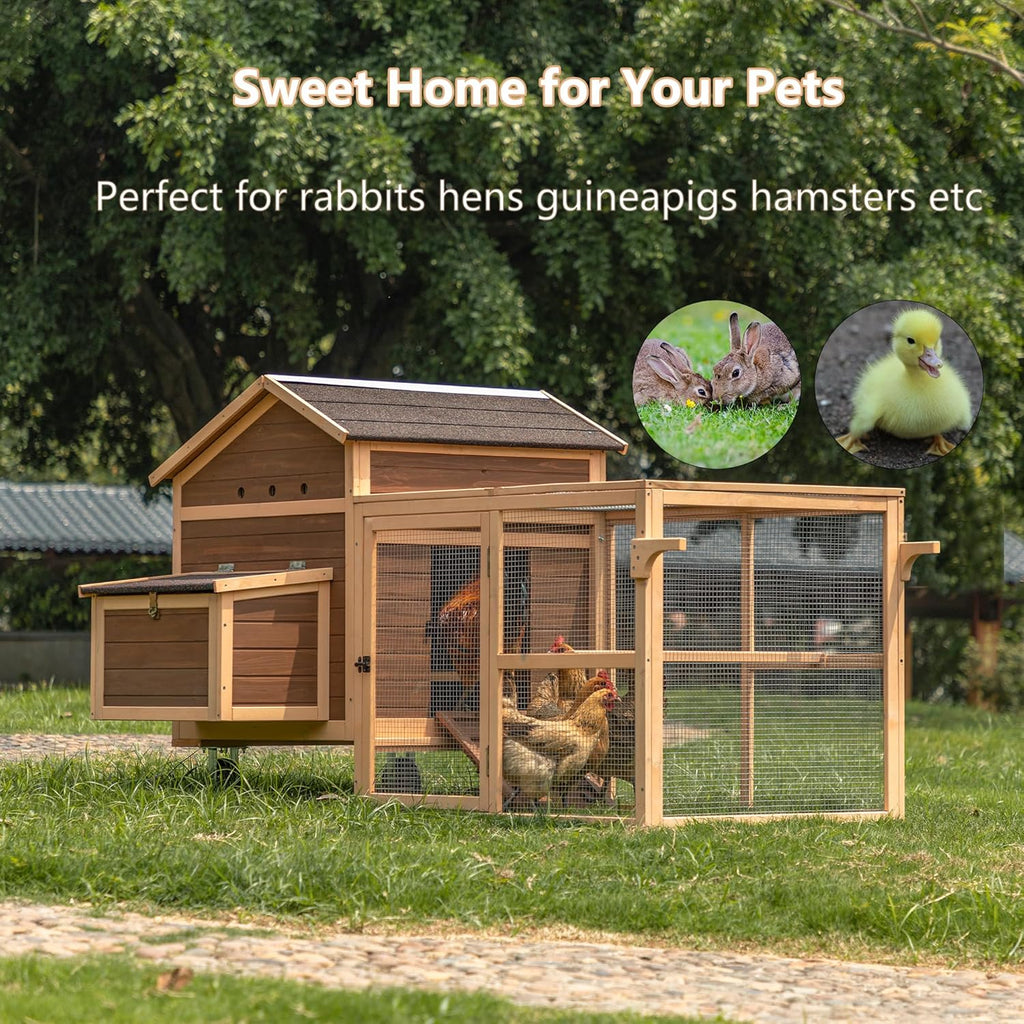 81”L Movable Chicken Coop with Wheels Wooden Poultry Cage L465