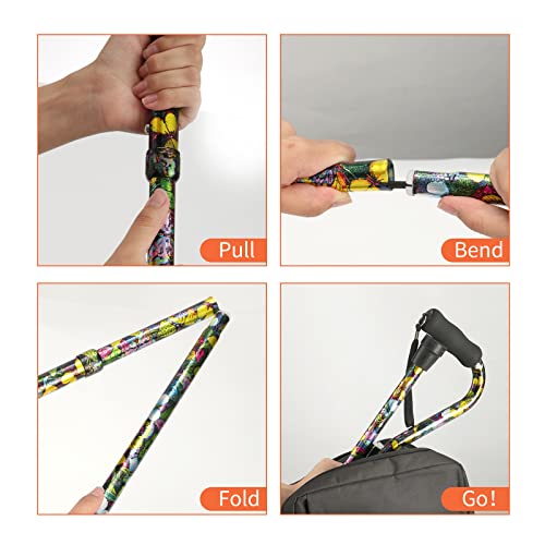 Folding Lightweight Offset Handle Adjustable Walking Stick J708