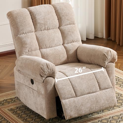 Beige Oversized Power Lift Recliner Chair with Massage and Heat F19124