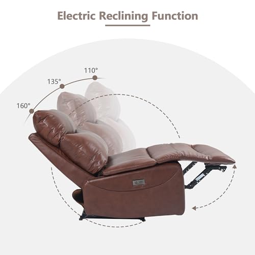 Genuine Leather Electric Power Recliner Chair with USB Charge Ports, 33.5'' Extra Large Width L150693