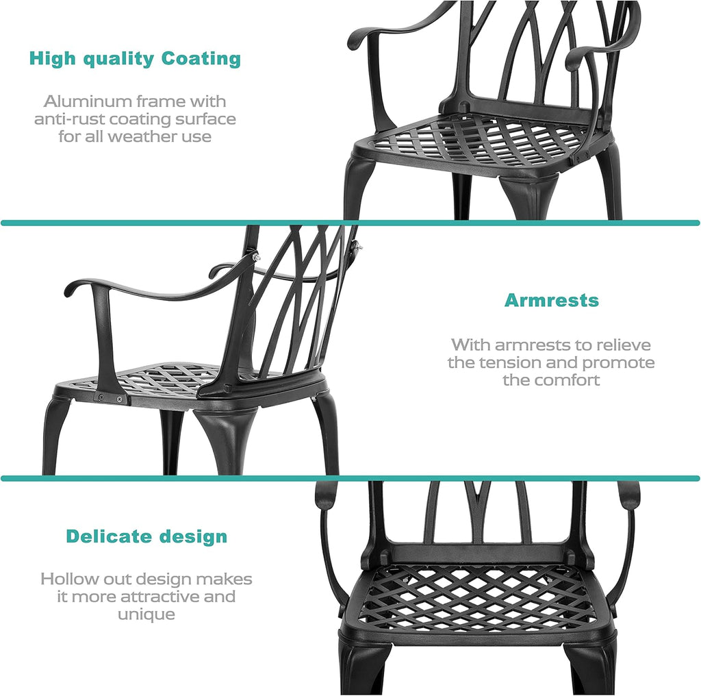 3 Piece Cast Aluminum Patio Bistro Set with Umbrella Hole E660