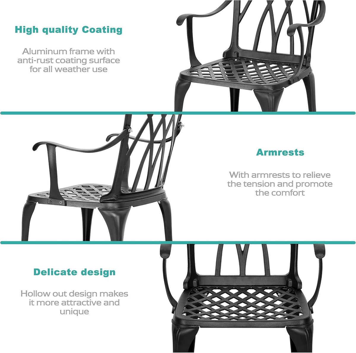 3 Piece Cast Aluminum Patio Bistro Set with Umbrella Hole E660