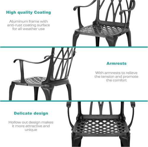 3 Piece Cast Aluminum Patio Bistro Set with Umbrella Hole E660