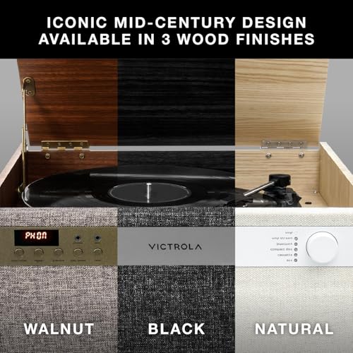 6-in-1 Turntable with CD & Cassette Player, Bluetooth, Walnut E16548