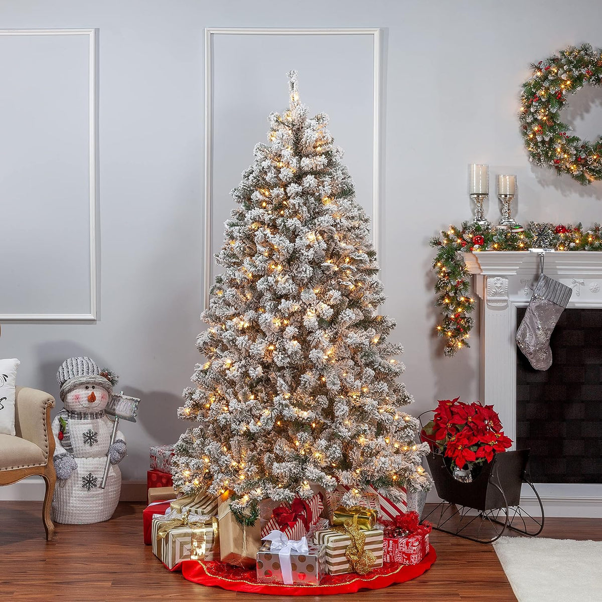 7 ft Pre Lit Clear Flocked Pine Q974