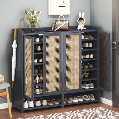 Bamboo 8 Tier Shoe Storage Cabinet with Doors and Drawers T696909