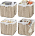 4-Pack Hand-Woven Imitation Wicker Cube Storage Bins with Liners Greyish Beige L74233