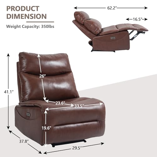 Genuine Leather Electric Power Recliner Chair with USB Charge Ports, 33.5'' Extra Large Width L150693