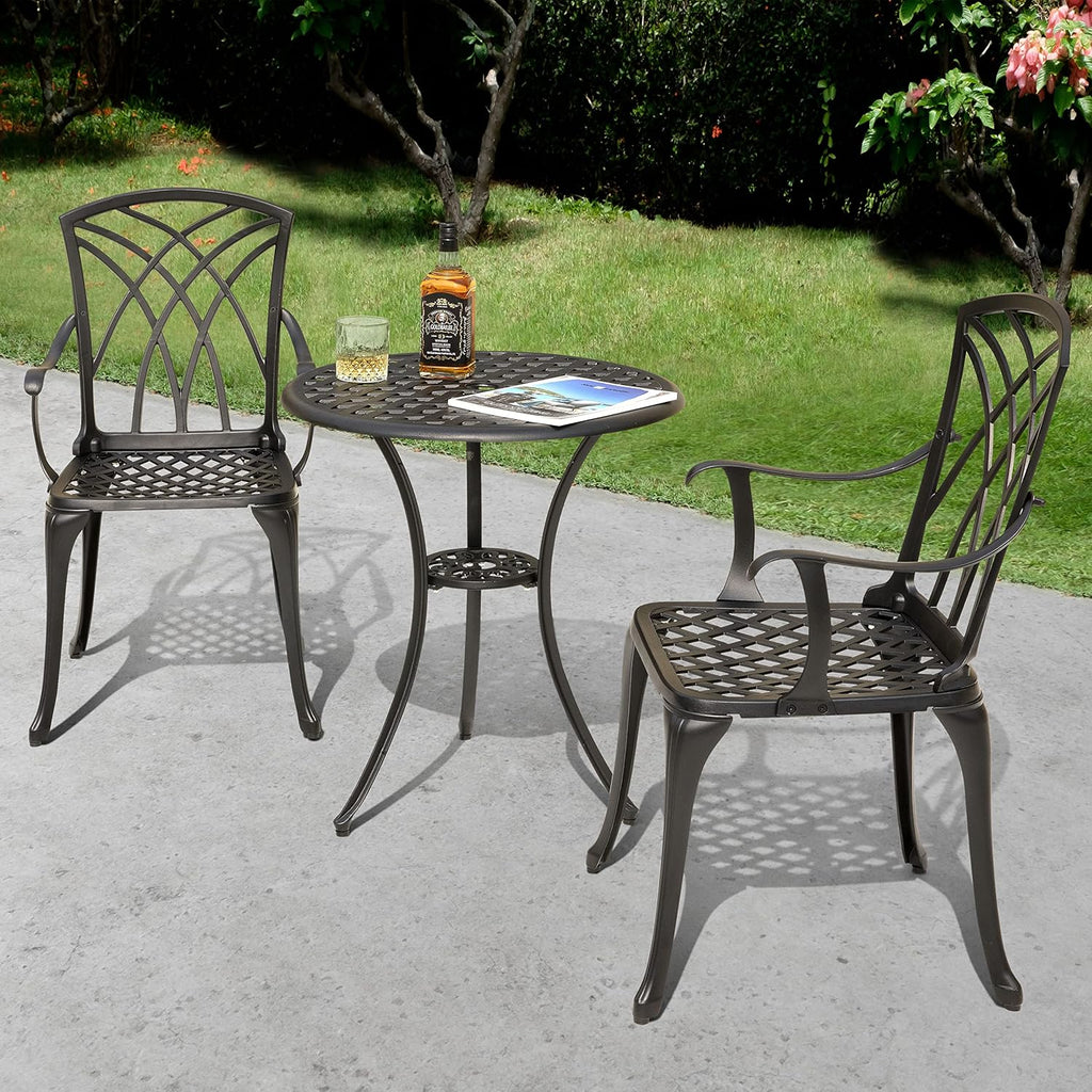 3 Piece Cast Aluminum Patio Bistro Set with Umbrella Hole E660