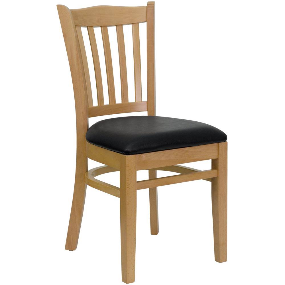 Natural Wood Restaurant Chair Black Vinyl Seat W537981