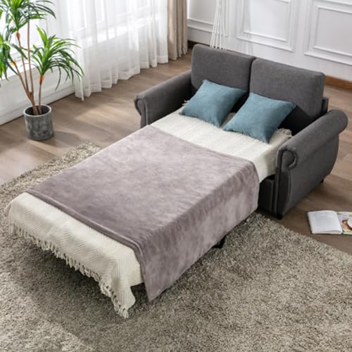 Gray Convertible Sleeper Sofa with Twin Size Memory Mattress F2758
