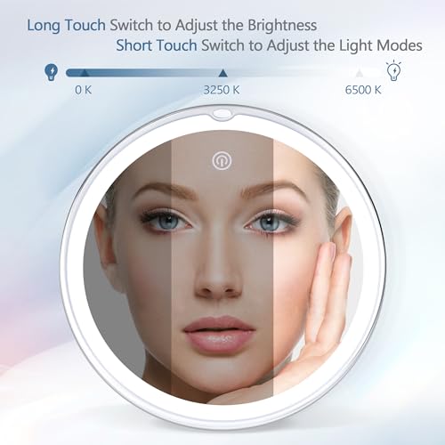 30X Magnifying Mirror with Light, 3 Color Modes, Adjustable Brightness, 1500mAh D990