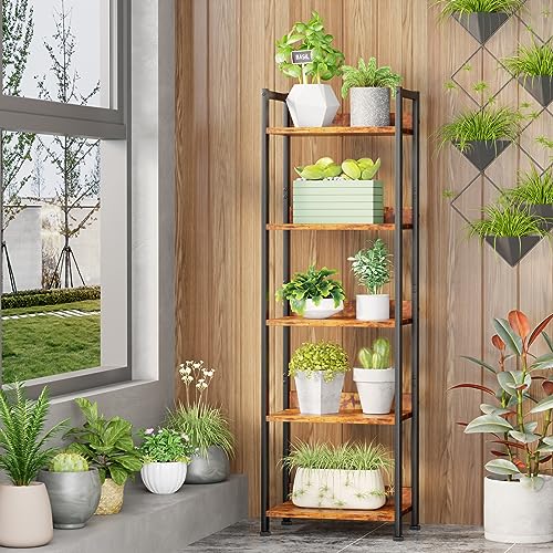 Black 5 Tier Bookshelf with Drawer, Tall Narrow Bookcase, Wood and Metal X7700