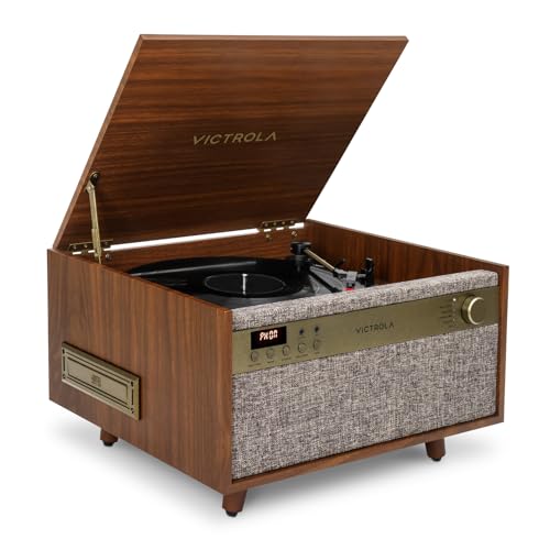 6-in-1 Turntable with CD & Cassette Player, Bluetooth, Walnut E16548
