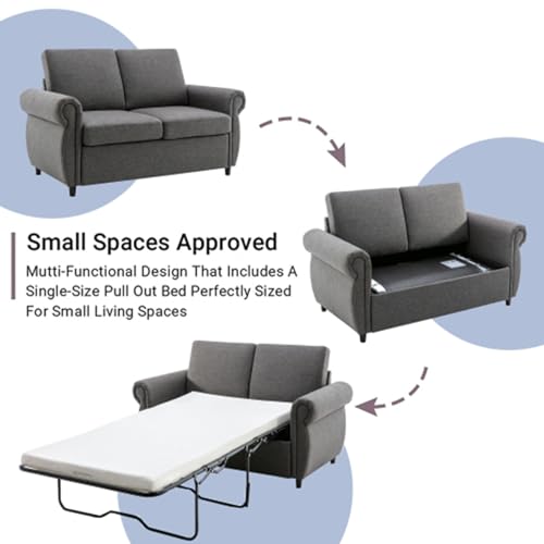 Gray Convertible Sleeper Sofa with Twin Size Memory Mattress F2758