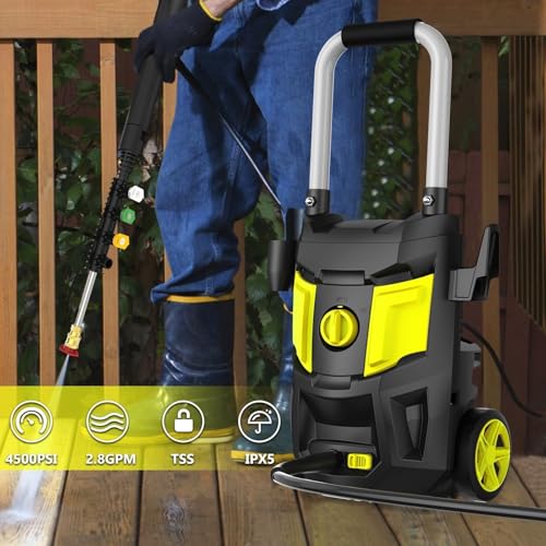 Electric Pressure Washer 4500 PSI 2.8 GPM with 35FT Power Cord 4 Nozzles Soap Cannon Yellow K3471