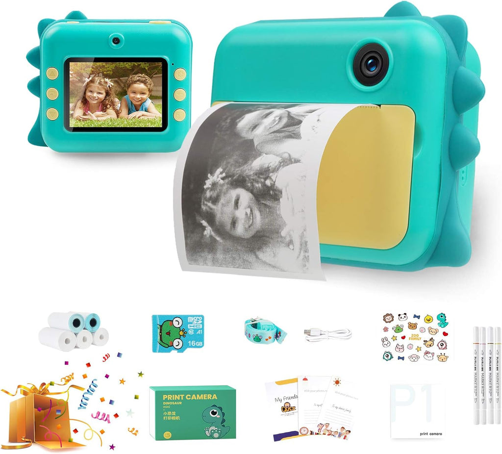 Kids Instant Camera 16GB SD Card Green Q805