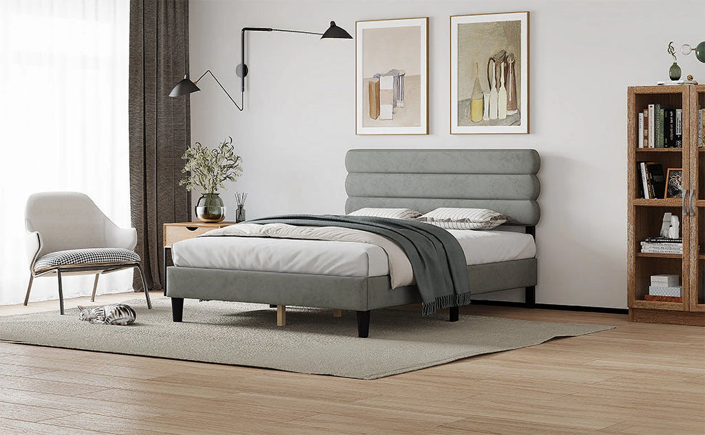 Queen Size Bed Frame Light Gray G54043