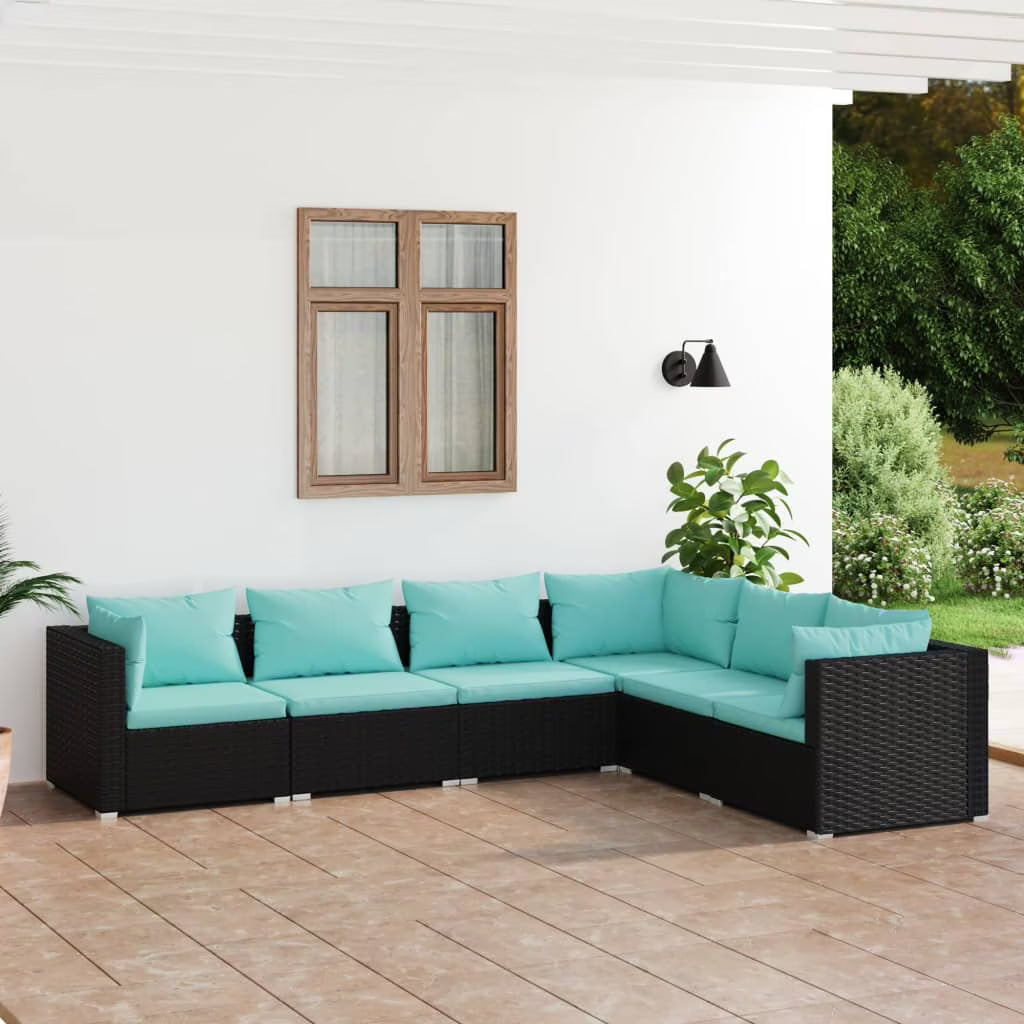 6 Piece Patio Set with Cushions Poly Rattan Black J330080