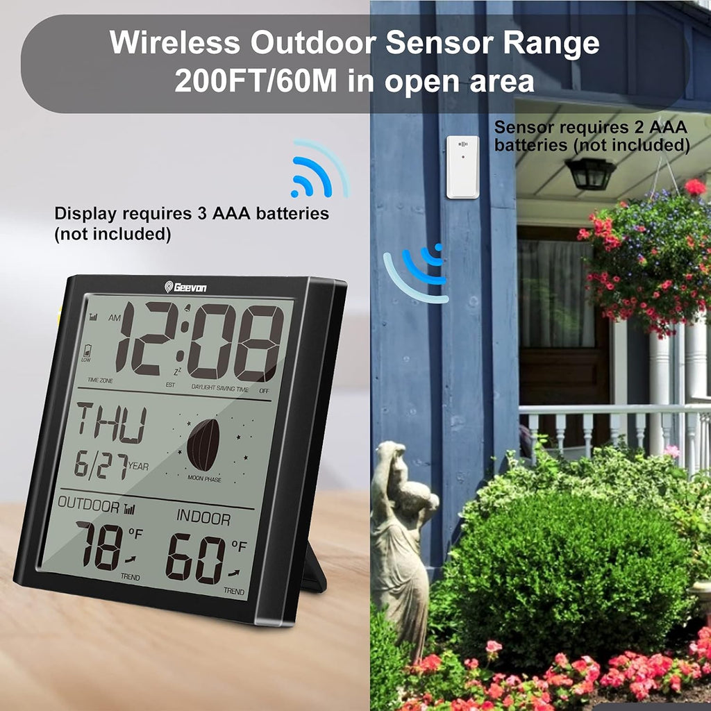 Digital Atomic Wall Clock with Indoor Outdoor Temperature B943171